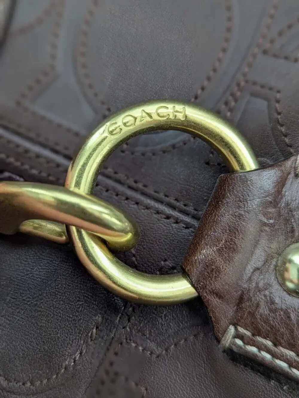 Vintage Coach Hampton Brown Embossed Stitch Signature Leather Hobo Bag/Purse
